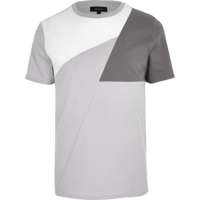 Grey colour block T-shirt